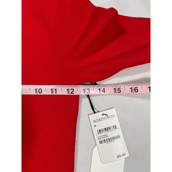 Leith Red Ribbed Bodycon Knee Length Dress M NWT Nordstrom Bloom Short Sleeve - Picture 6 of 7